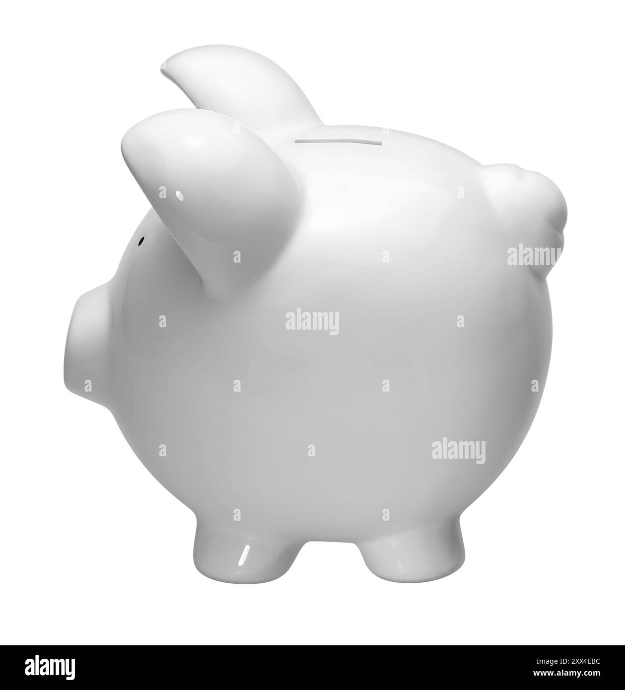 Tirelire en porcelaine blanche isolée dans le dos blanc Banque D'Images
