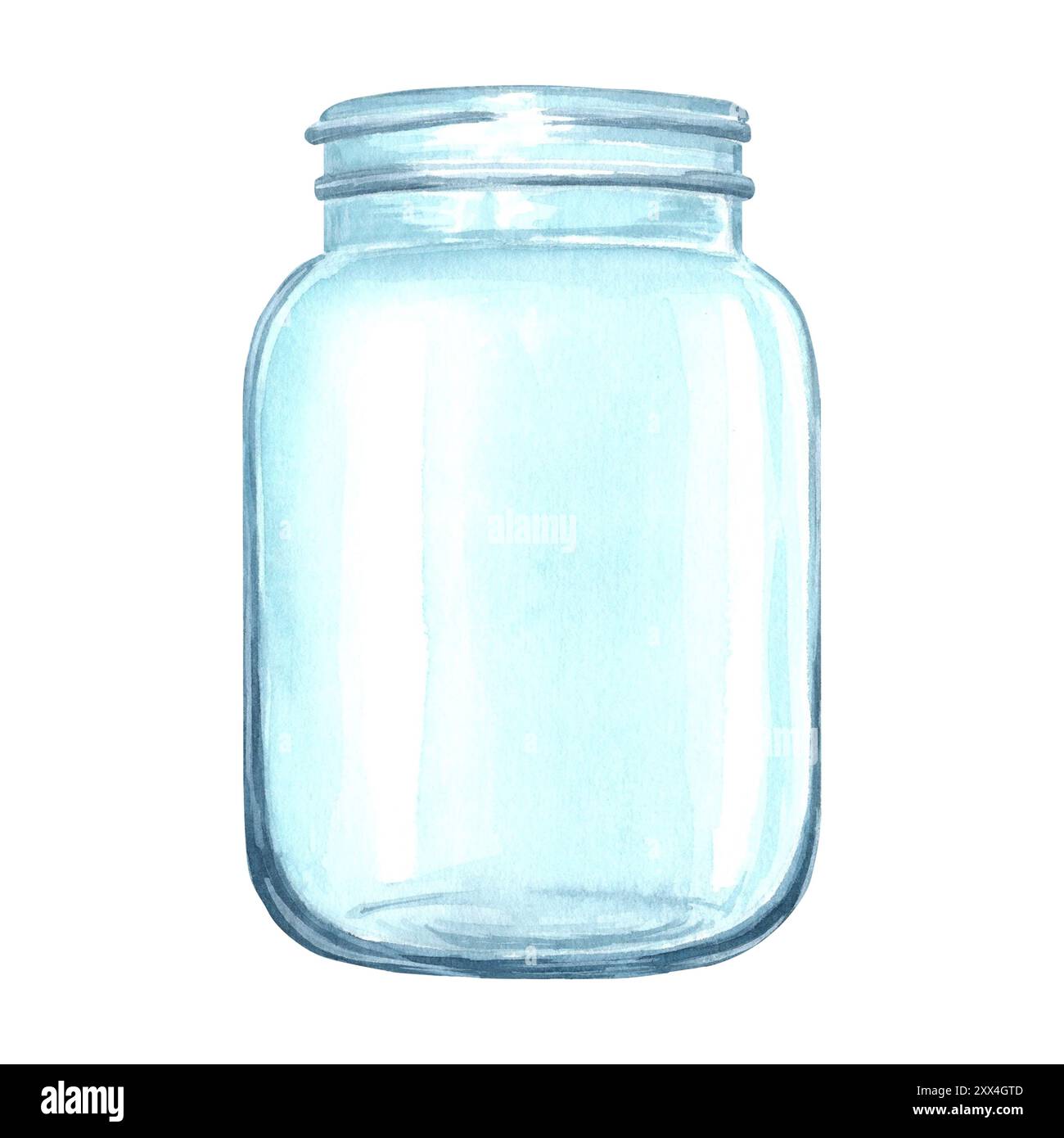 Pot vide en verre. Vase transparent pour fleurs. Illustration d'aquarelle dessinée à la main isolée du fond. Bouteille, RECIPIENT pour liquide ou MEDICAMENT Banque D'Images