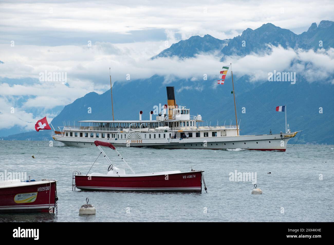 Bateau à vapeur sur le lac Léman, Lausanne Suisse Banque D'Images