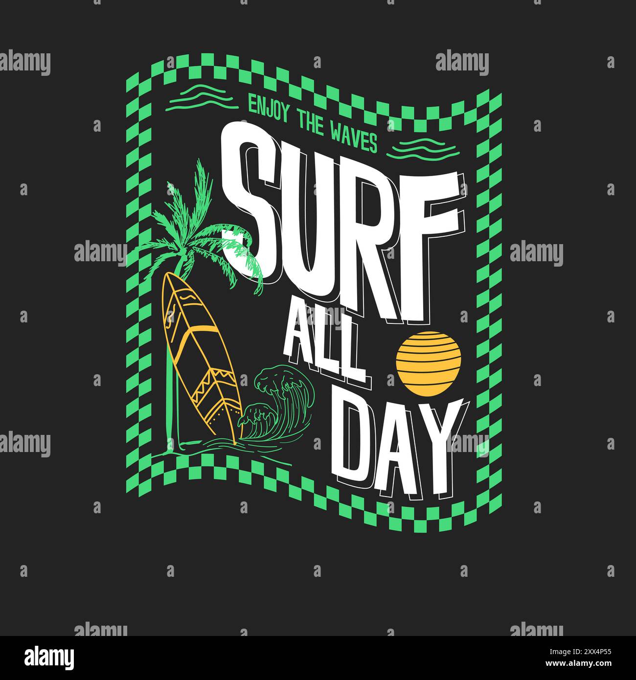 Surf All Day typographie été surf Beach t-shirt design Illustration de Vecteur