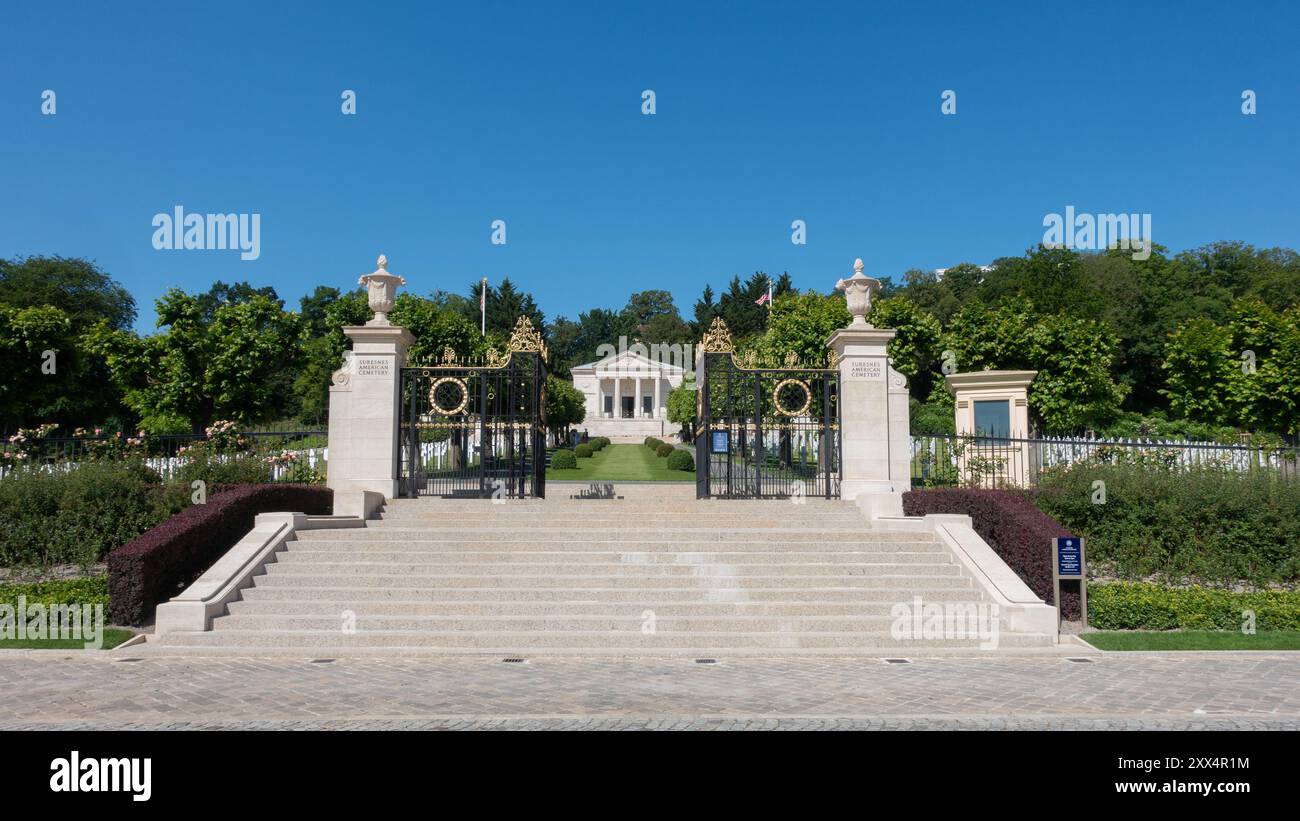 Porte d'entrée du cimetière américain de Suresnes, cimetière américain de Suresnes, Mont Valerien, Paris, France, Banque D'Images