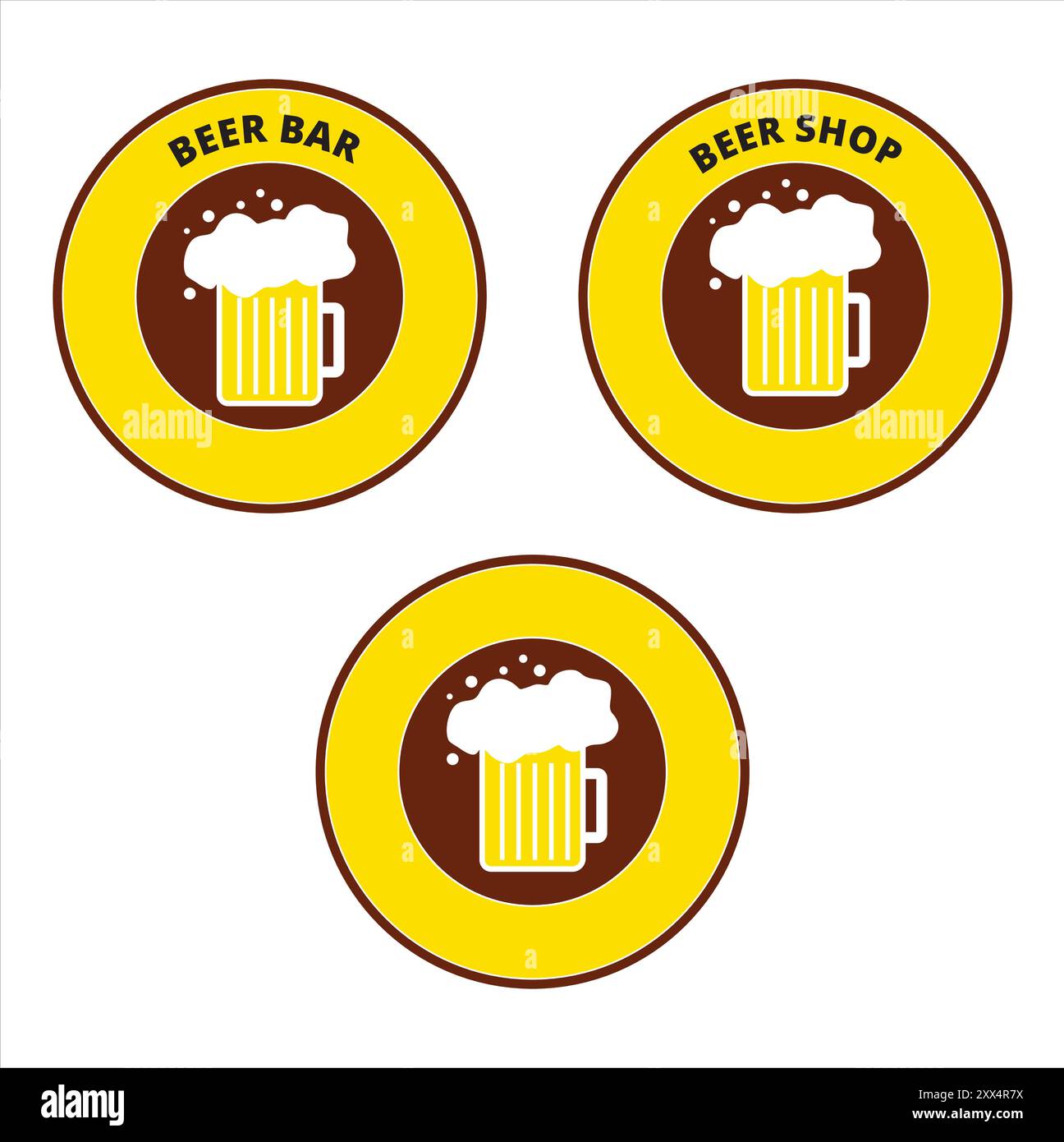 Magasin de bière et bar bannières jaunes avec une tasse de bière et du texte sur un fond blanc Illustration de Vecteur