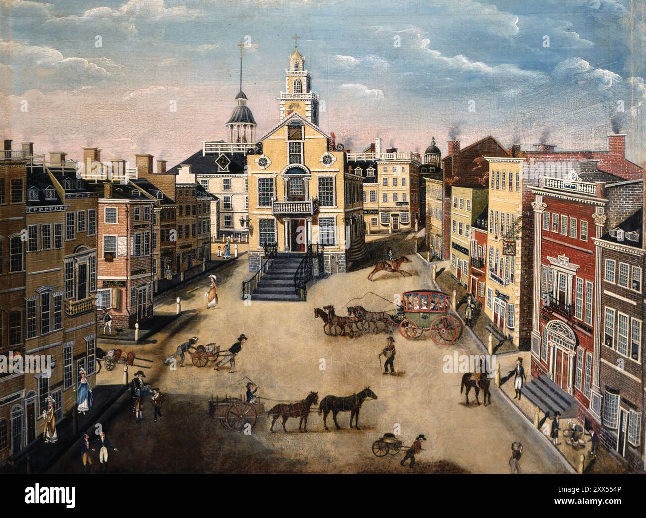 BOSTON, Massachusetts, en 1801 montrant Old State House sur State Street. Banque D'Images