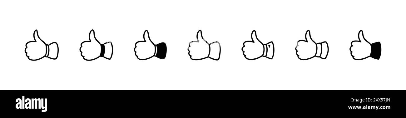 Jeu d'icônes de griffonnage de ligne de pouce vers le haut. Bonne expression. Illustration vectorielle d'esquisse manuelle. Commentaire sur les réseaux sociaux, poster J'aime, symbole de taux. Client positif Illustration de Vecteur
