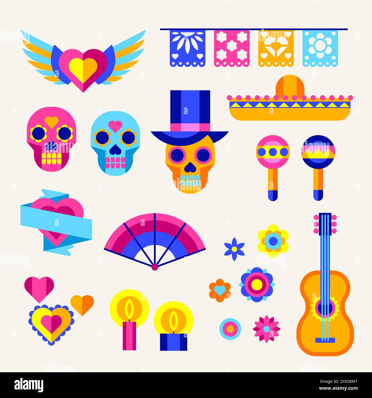 Jeu de symboles jour des morts. Dia de los muertos. Célébration mexicaine. Illustration de Vecteur