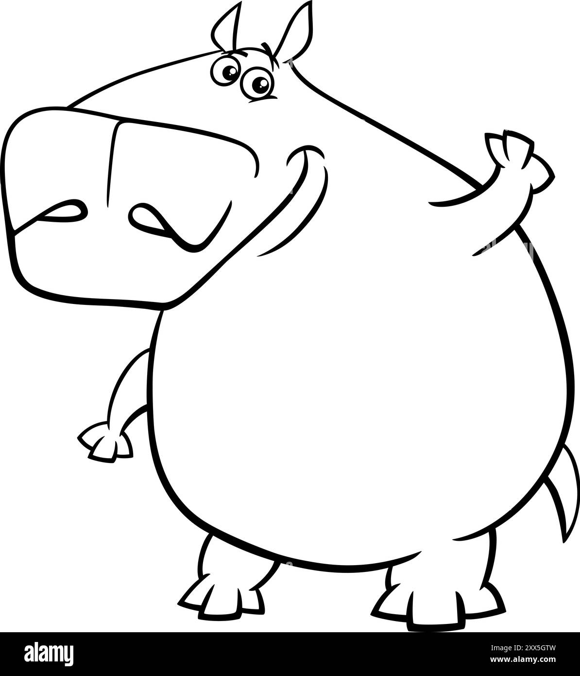 Illustration de bande dessinée de drôle hippopotame page de coloration de caractère animal sauvage Illustration de Vecteur