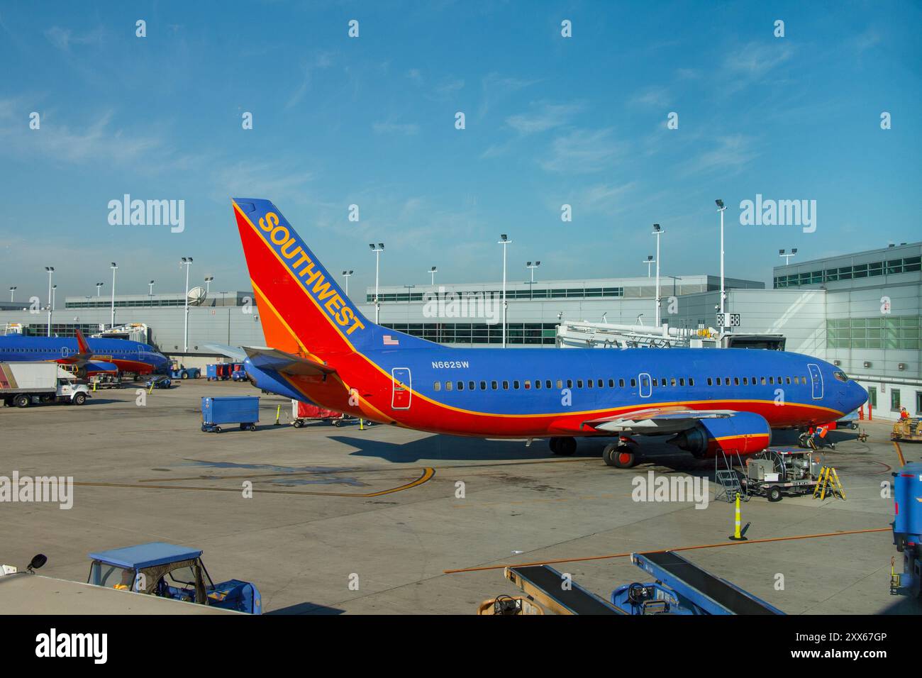Un groupe d'avions de Southwest Airlines a atterri à l'aéroport international de Dulles, Washington DC, États-Unis Banque D'Images