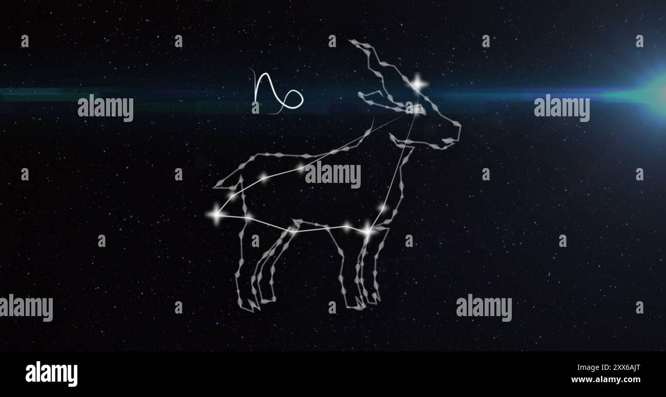 Silhouette du signe d'étoile d'aries sur fond noir avec espace de copie Banque D'Images