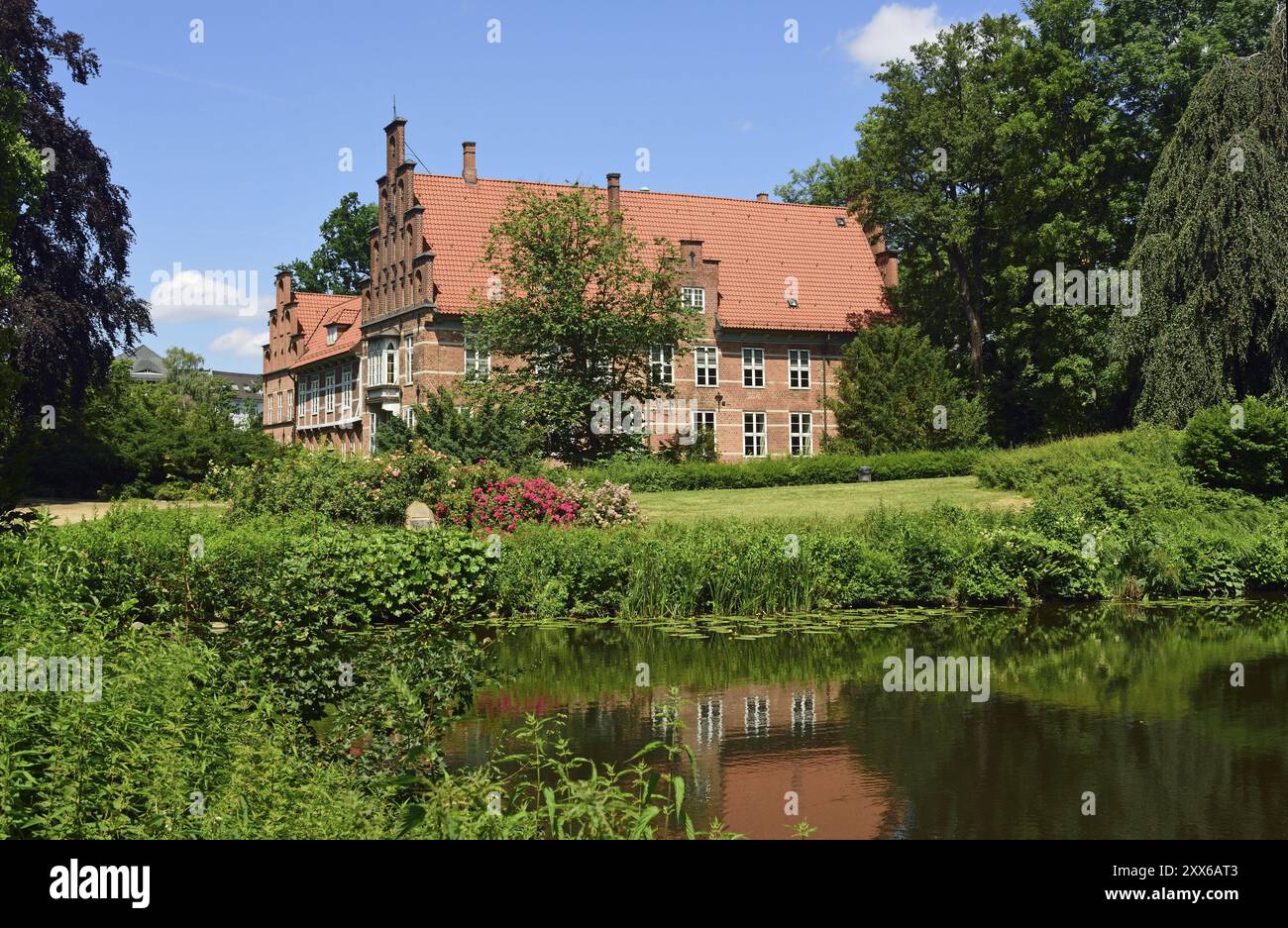 Europe, Allemagne, Hambourg, quartier Bergedorf, Château Bergedorf du 17ème siècle, seul château à Hambourg, parc du château, étang, Europe Banque D'Images