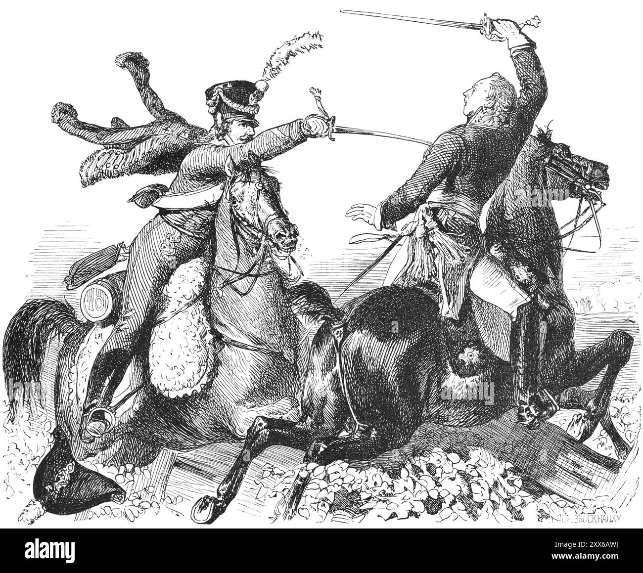 Bataille de Saalfeld 1806, Thuringe, mort du prince Louis Ferdinand de Prusse dans la guerre franco-prussienne, bataille, chevaux, cavaliers, épées, poignardage, d Banque D'Images