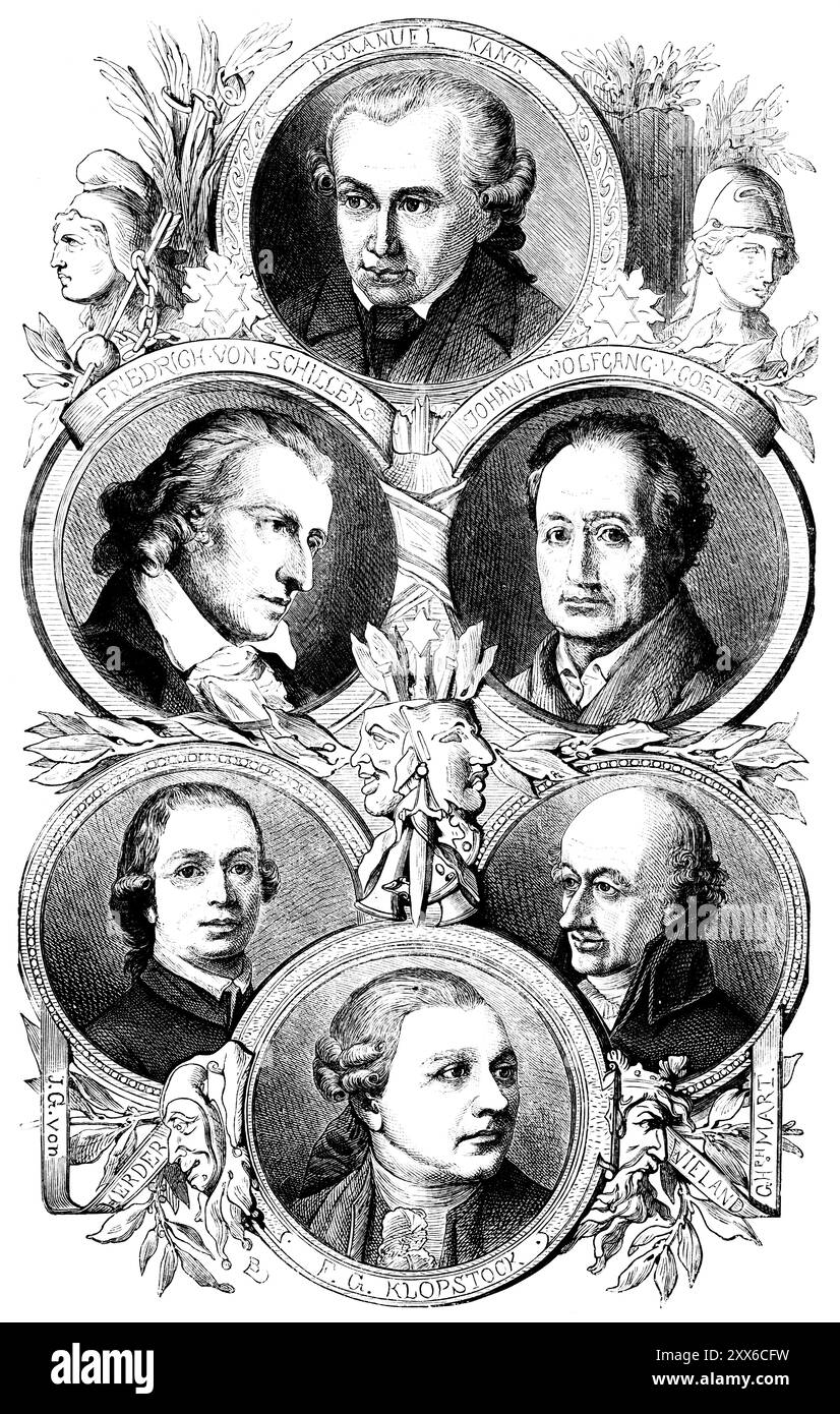 Portraits d'écrivains et d'érudits allemands au XVIIIe siècle, Emmanuel Kant, Friedrich von Schiller, Johann Wolfgang von Goethe, Johann Gottfried Herd Banque D'Images