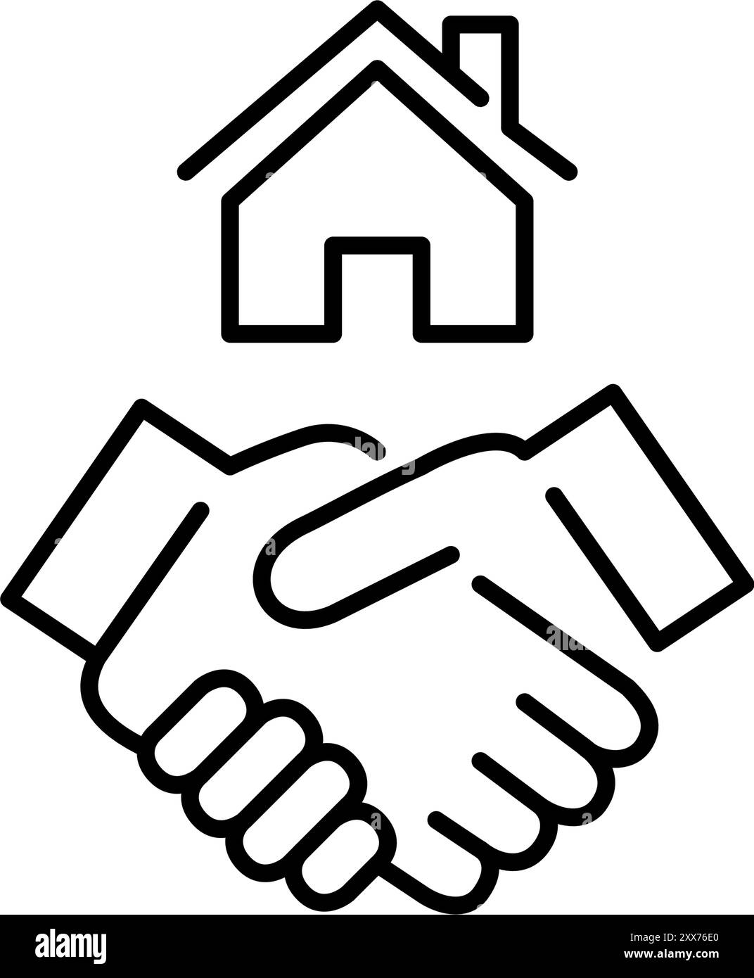 Poignée de main et symbole de maison. Contrat d'achat de biens immobiliers. Icône vectorielle Pixel Perfect Illustration de Vecteur