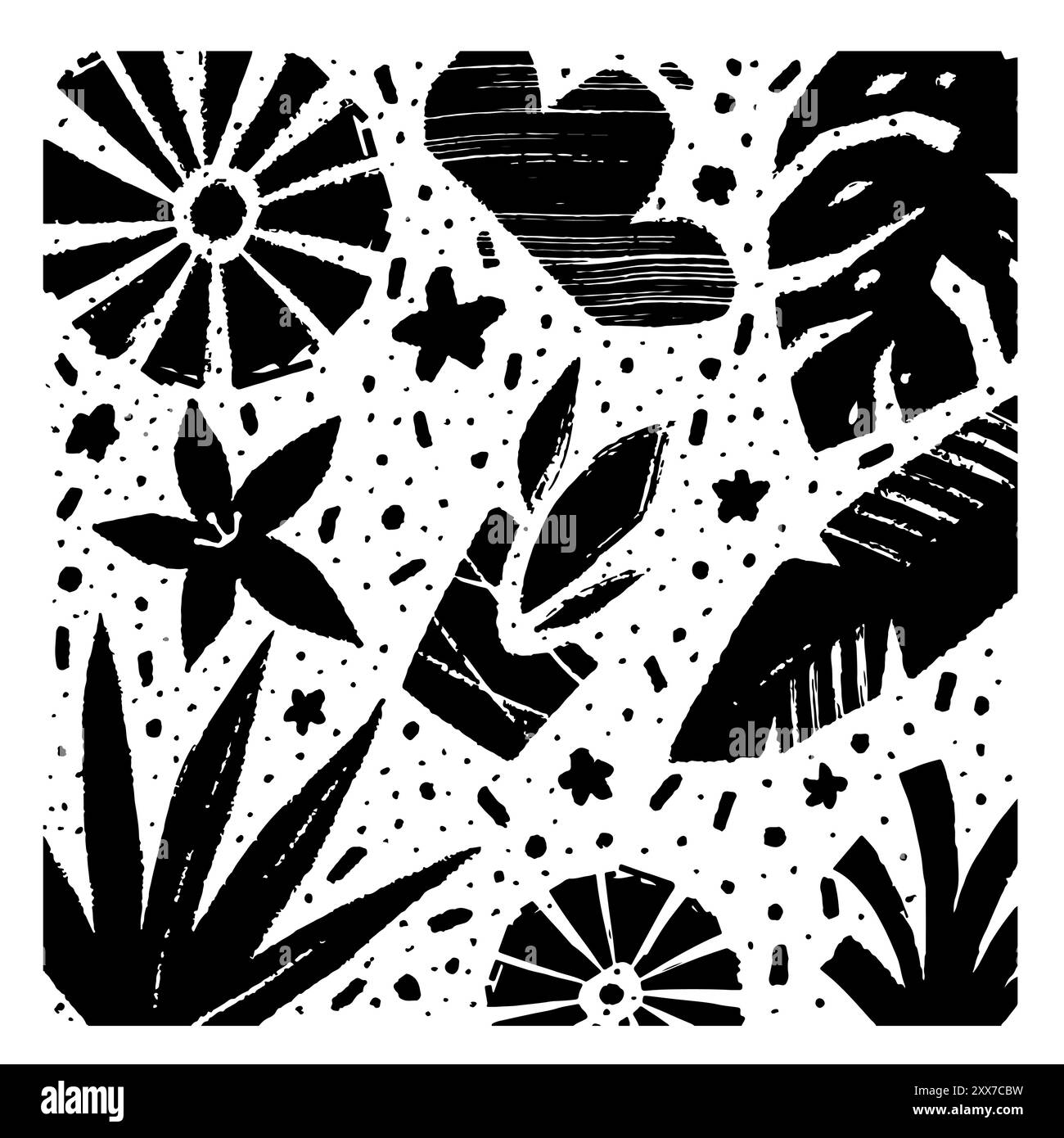 Motif floral Doodle Vector noir et blanc Illustration de Vecteur