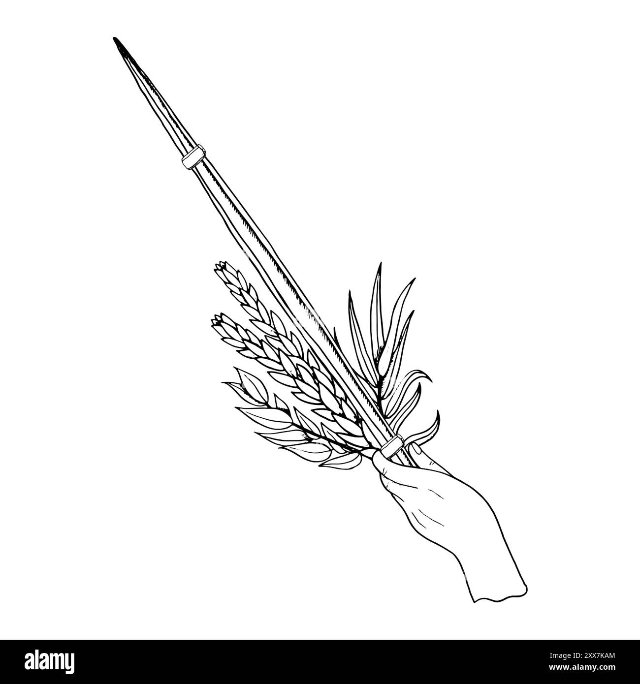 Main tenant la ligne lulav en noir blanc pour Sukkot Illustration de Vecteur
