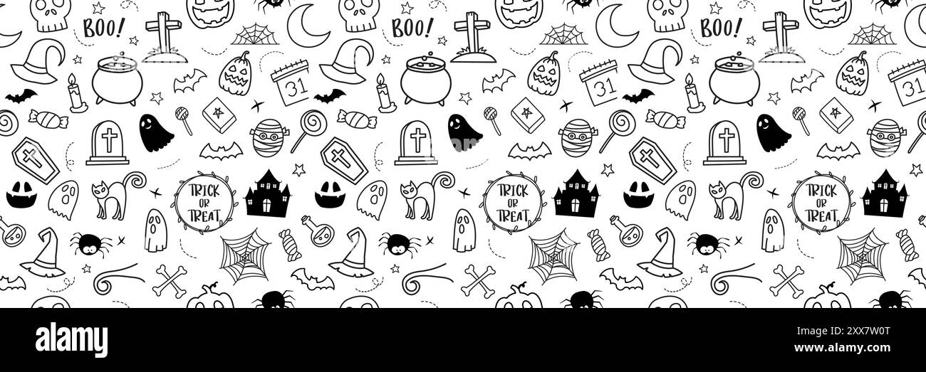Fond sans couture de motif dessiné à la main d'Halloween. halloween Doodle style halloween pour un joli motif textile. Illustration de Vecteur