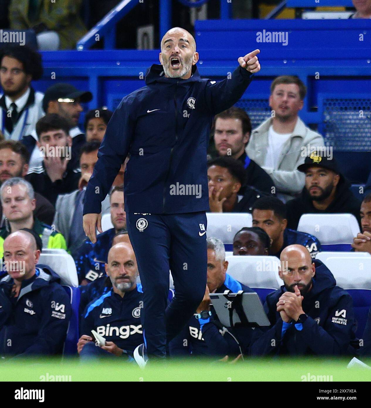 Enzo Maresca manager de Chelsea pendant le match de football de Chelsea et Servette, Europa Conference League, Play Off, 1st Leg, Stamford Bridge, Londres, Royaume-Uni. Crédit : Michael Zemanek Banque D'Images