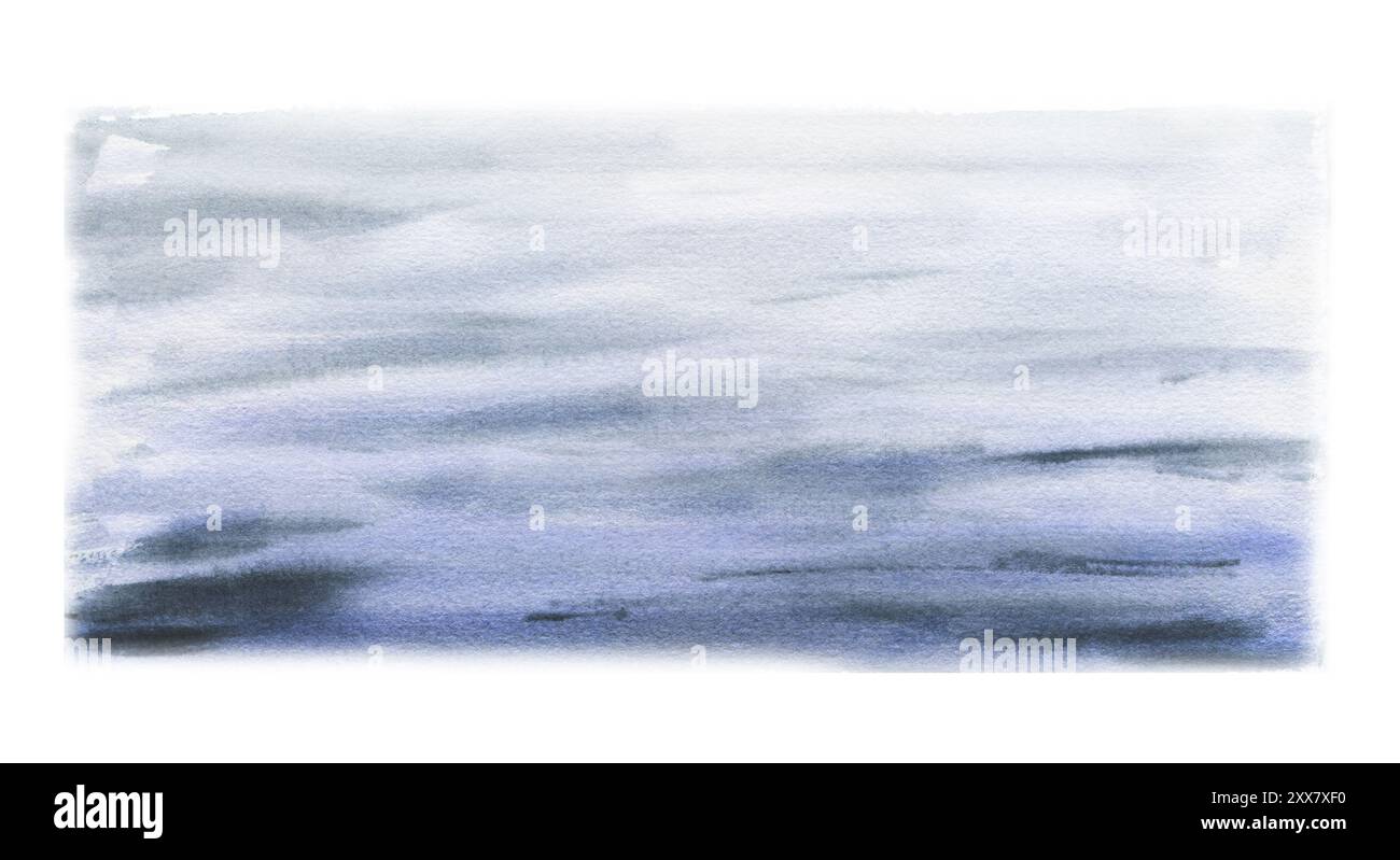 Paysage paysage ciel bleu nuageux, surface de l'eau avec des vagues, piscine mer lac océan dessiné à la main à l'aquarelle. Illustration d'un seul élément isolé pour Banque D'Images