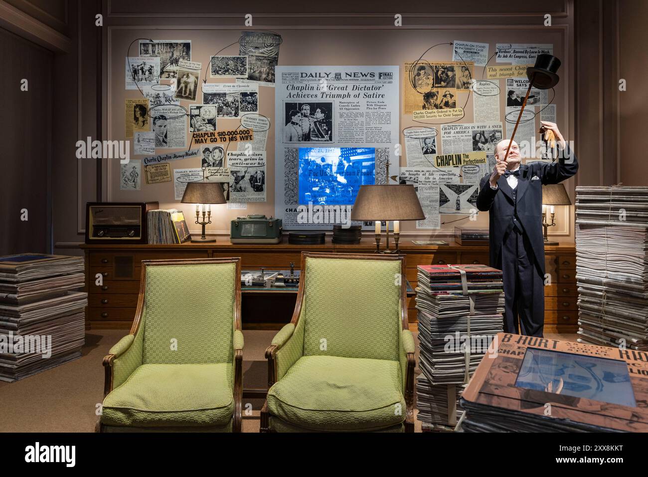Suisse, canton de Vaud, Corsier sur Vevey, Musée du monde de Chaplin au Manoir de Ban, statue de cire de Sir Winston Churchill Banque D'Images