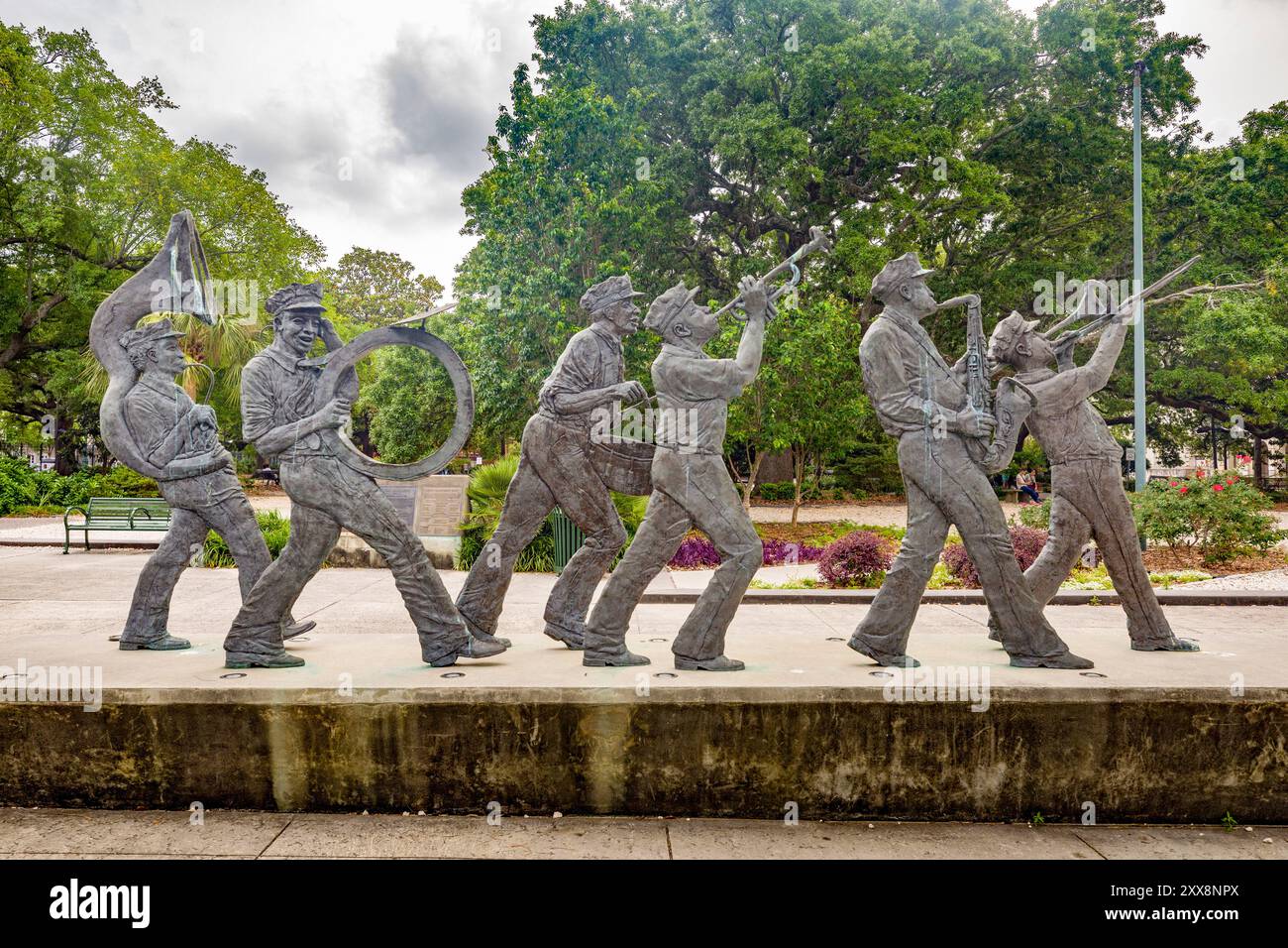 États-Unis, Louisiane, Nouvelle-Orléans, sculpture de musiciens dans Louis Armstrong Park Banque D'Images