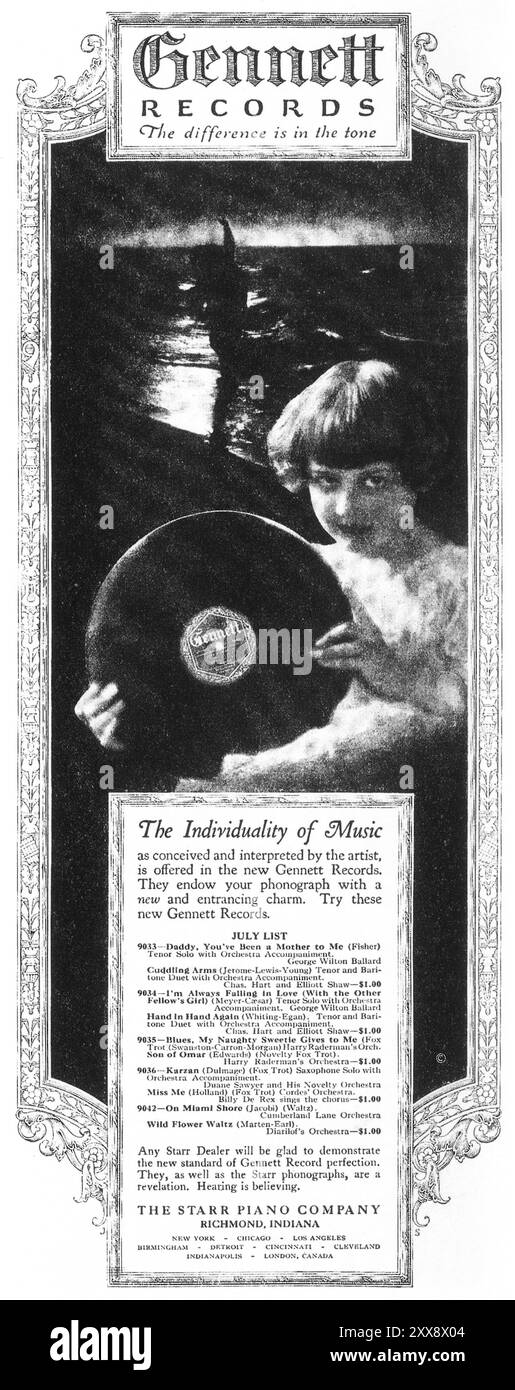 1920 annonce Gennett Records - phonographes Starr Banque D'Images