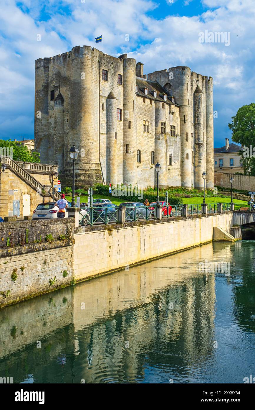 France, deux Sèvres, Marais Poitevin Parc interrégional labellisé Grand site de France, Niort, Donjon de Niort, seule partie restante du château fortifié par Henri II Plantagenêt et son fils Richard cœur de Lion sur les rives de la Sèvre Niortaise Banque D'Images