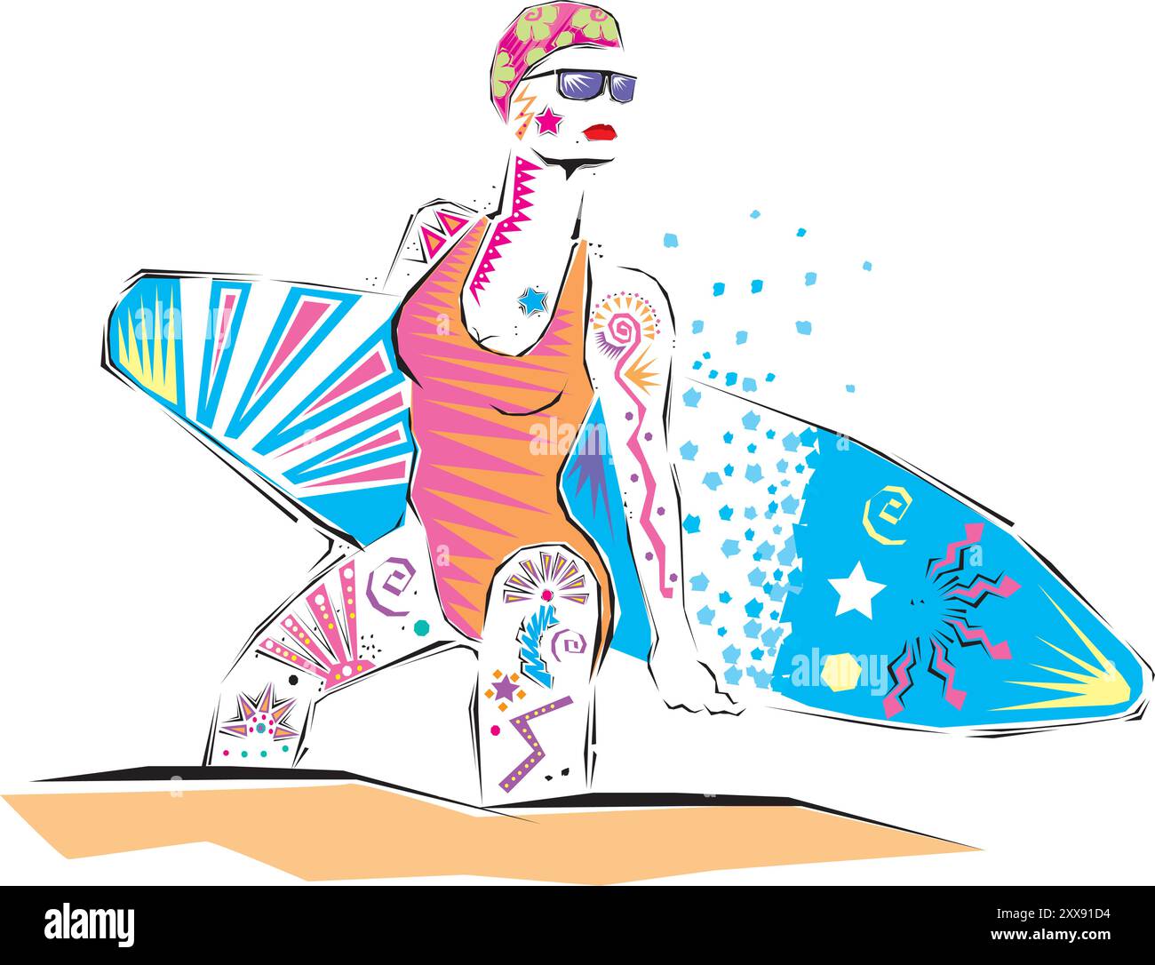 Conception de sport d'été avec des symboles de surf illustration vectorielle plate Illustration de Vecteur