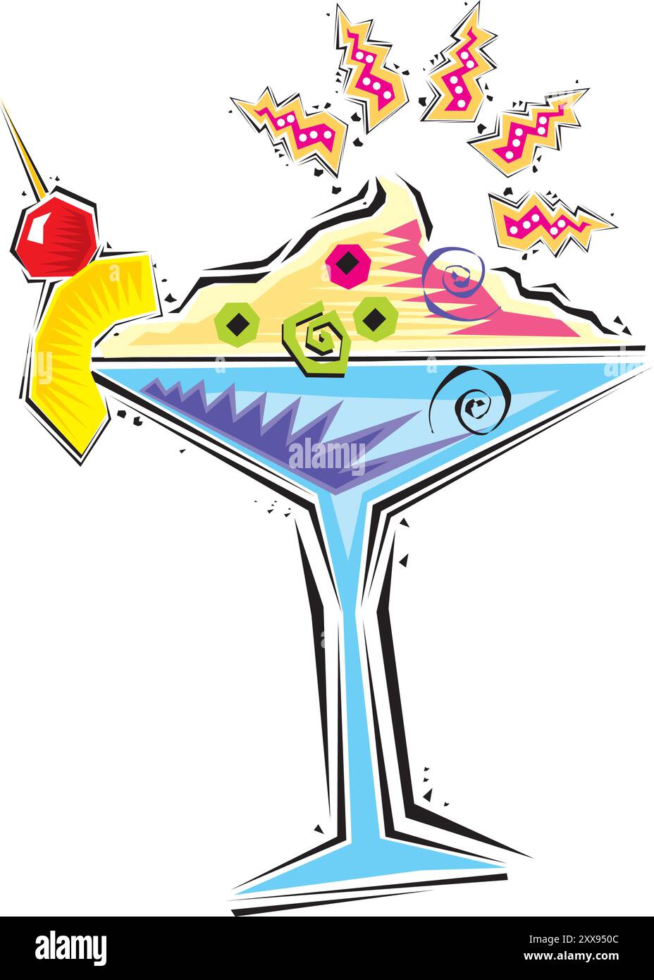 Décor réaliste avec dix cocktails alcoolisés dans des verres de différentes formes isolés sur une illustration vectorielle transparente Illustration de Vecteur