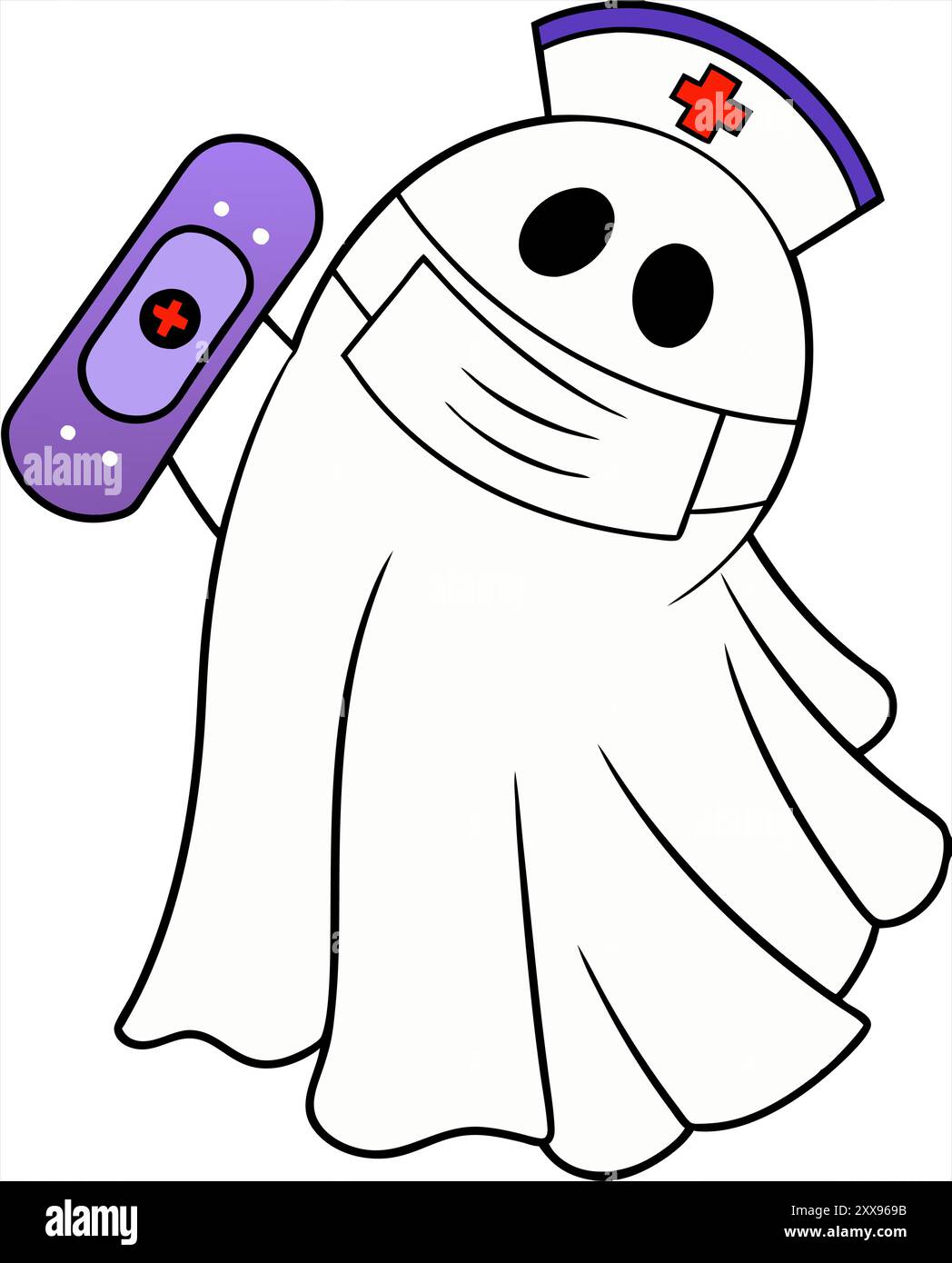 Infirmière fantôme avec un plâtre adhésif dans sa main. Illustration vectorielle d'Halloween. Illustration de Vecteur