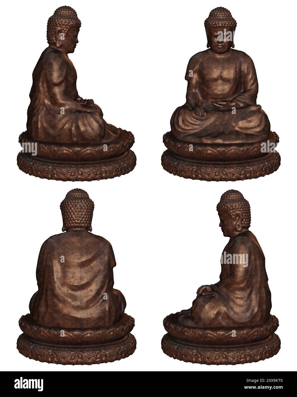 Statue de Bouddha en bronze dans quatre vues Banque D'Images