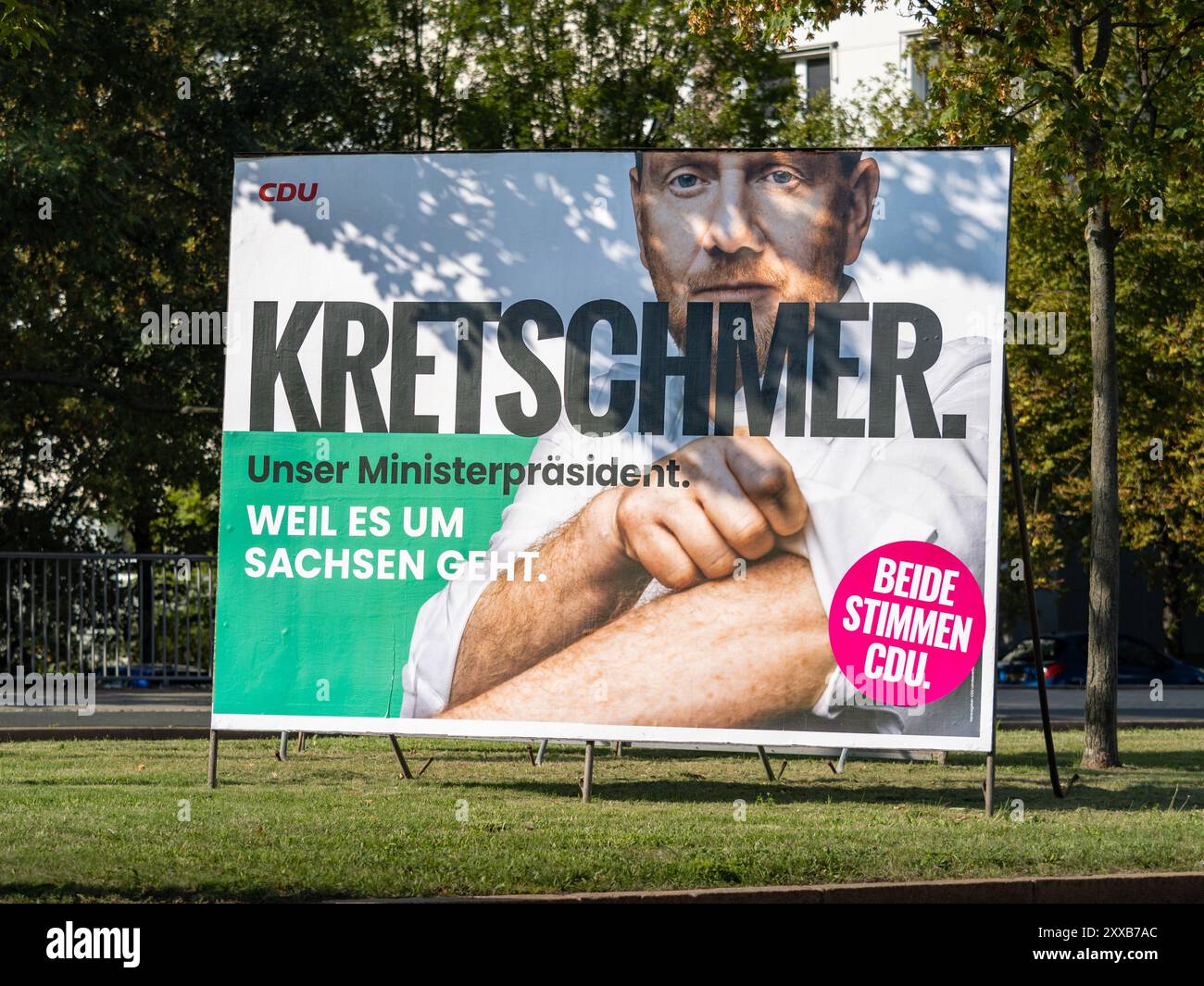 Michael Kretschmer (CDU) affiche de campagne électorale. Annonce du candidat et actuel premier ministre de Saxe. Il retroussait ses manches. Banque D'Images