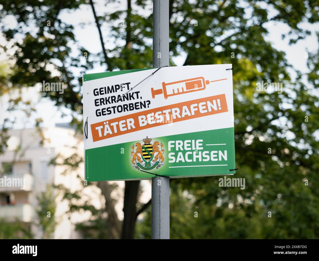 Affiche électorale de Freie Sachsen (Saxons indépendants). Le parti de droite veut attirer les électeurs avec des attitudes anti-immunisation et contre la vaccination. Banque D'Images