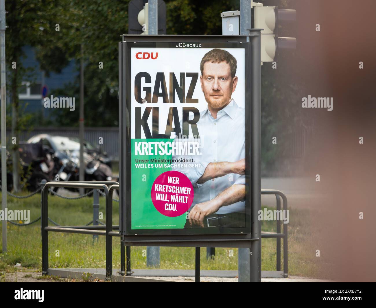 Michael Kretschmer (CDU) affiche de campagne électorale pour l'élection de l'État. Annonce du candidat et actuel premier ministre de Saxe. Banque D'Images