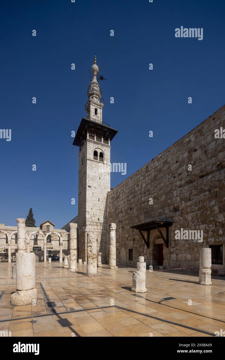 Façade nord et minaret, Grande Mosquée de Damas, Syrie Banque D'Images