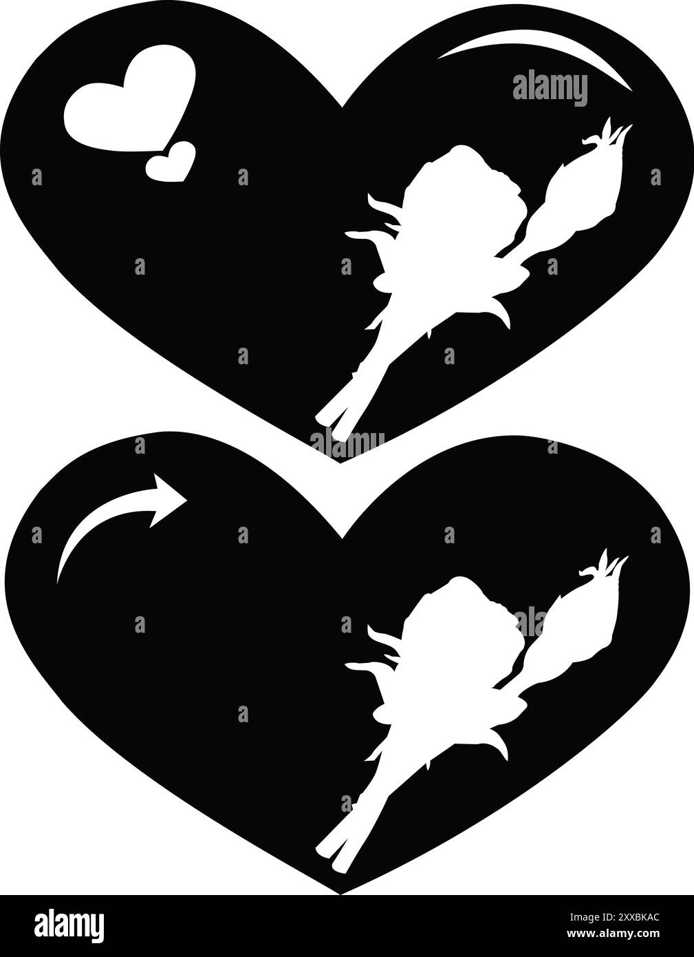 Belle silhouette de coeur d'amour avec conception de fleur de rose sur un fond blanc Illustration de Vecteur