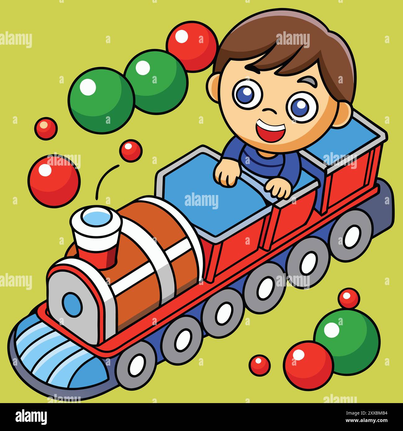 Boy Riding a train - illustration amusante et fantaisiste pour enfants Illustration de Vecteur