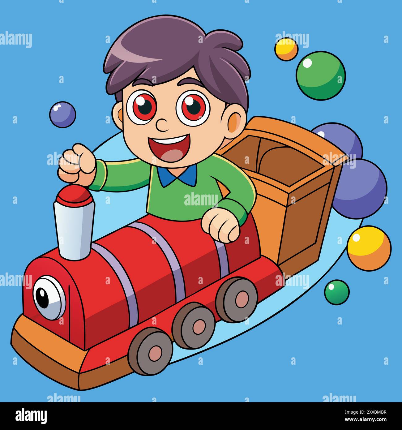 Boy Riding a train - illustration amusante et fantaisiste pour enfants Illustration de Vecteur