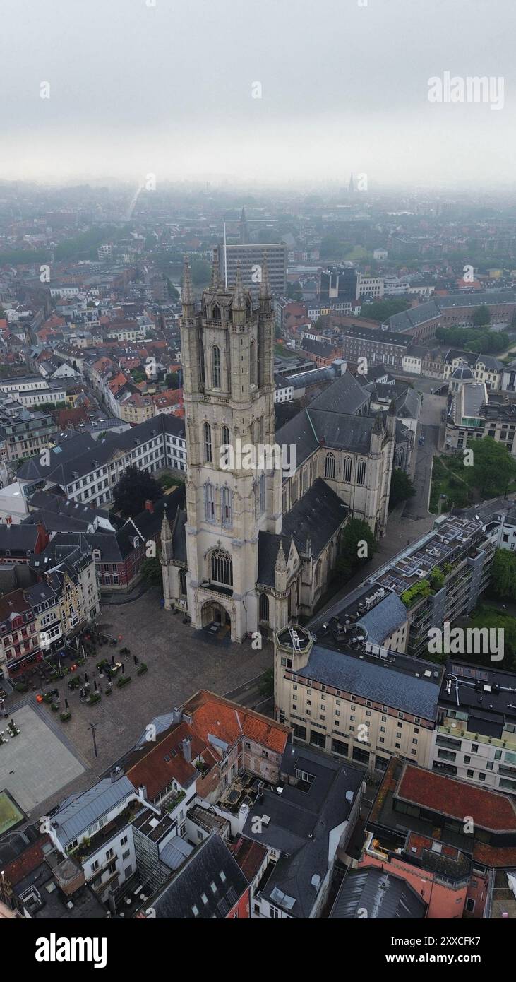 Drone photo Cathédrale Saint-Bavon Gand Belgique europe Banque D'Images