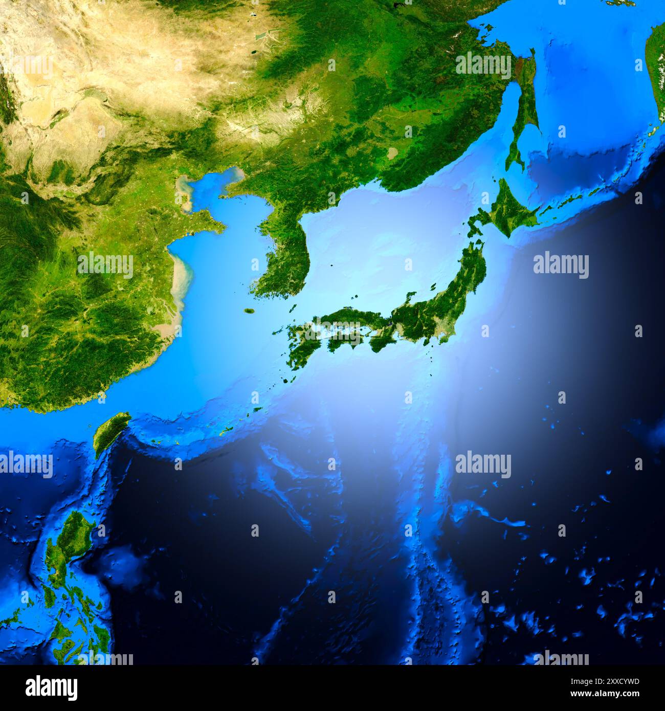 Rendu 3D détaillées d'un point de vue de l'espace sur le Japon Banque D'Images