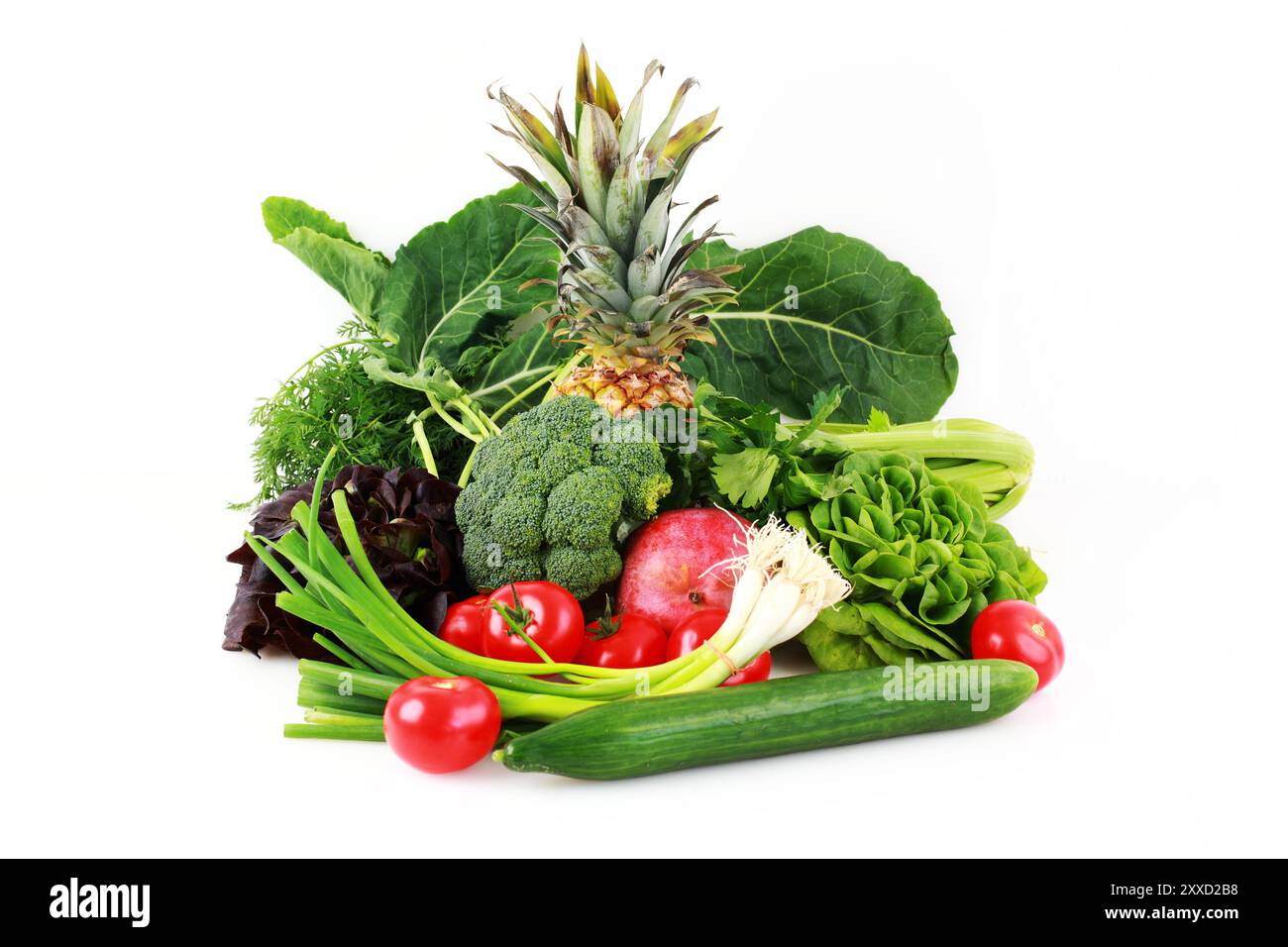 Divers Légumes et fruits sur fond blanc Banque D'Images