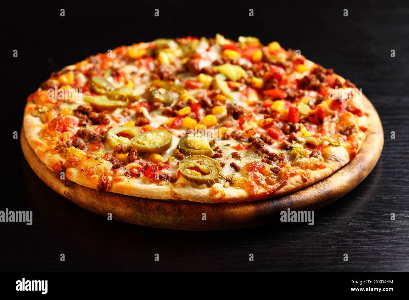 Pizza mexicaine Tradition avec du chili, le boeuf et l'oignon Banque D'Images