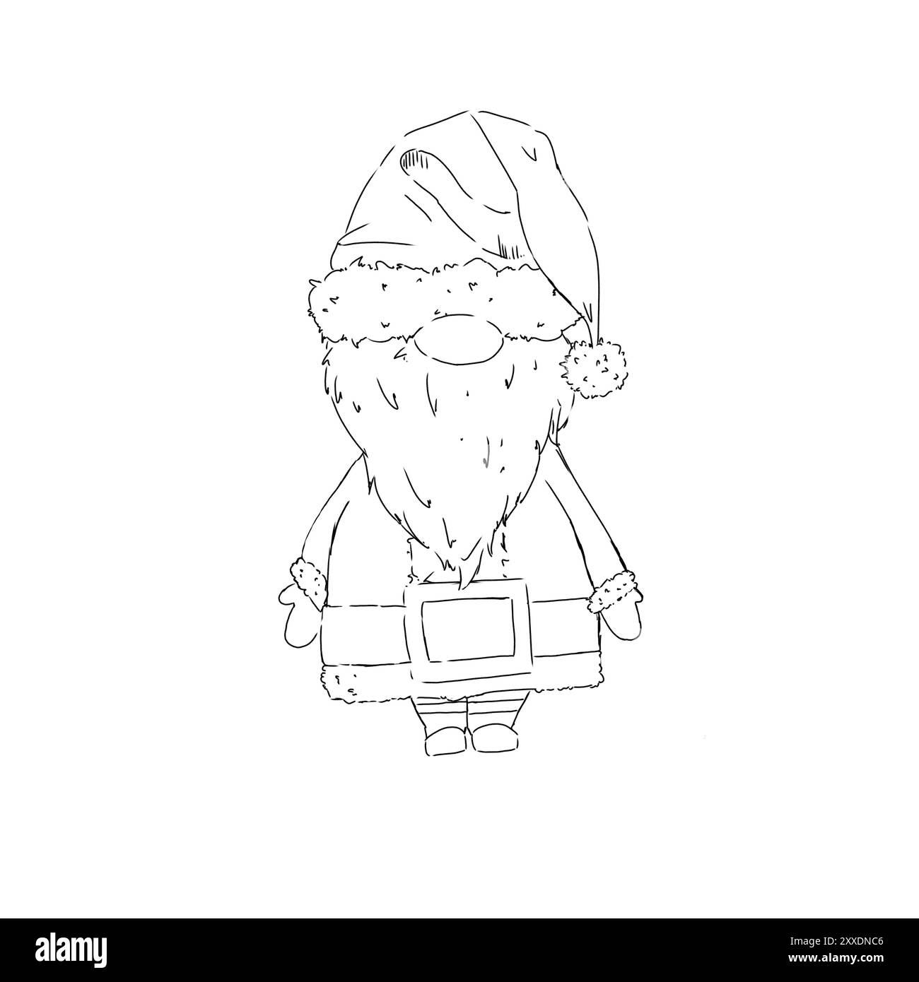 GNOME en costume de Père Noël illustration de ligne noir et blanc Banque D'Images