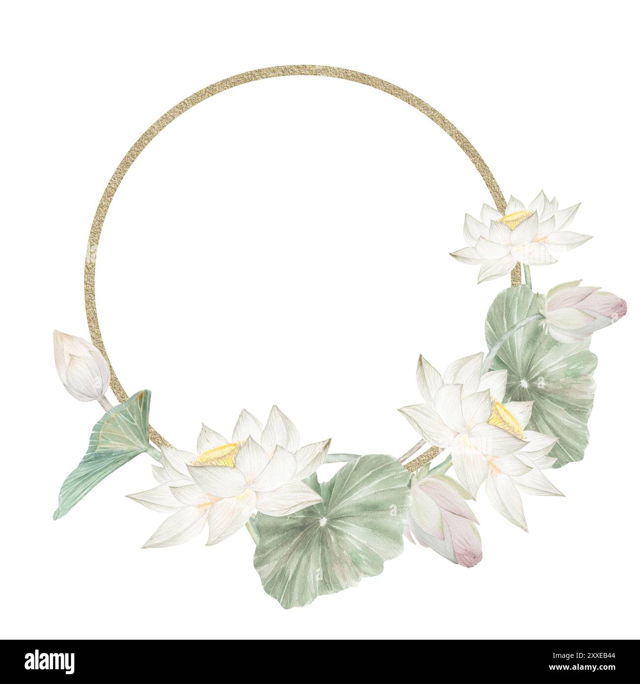 Cadre Lotus. Illustration aquarelle louses et feuilles dessinées à la main, cadre de fleur de lotus pour la conception. Banque D'Images