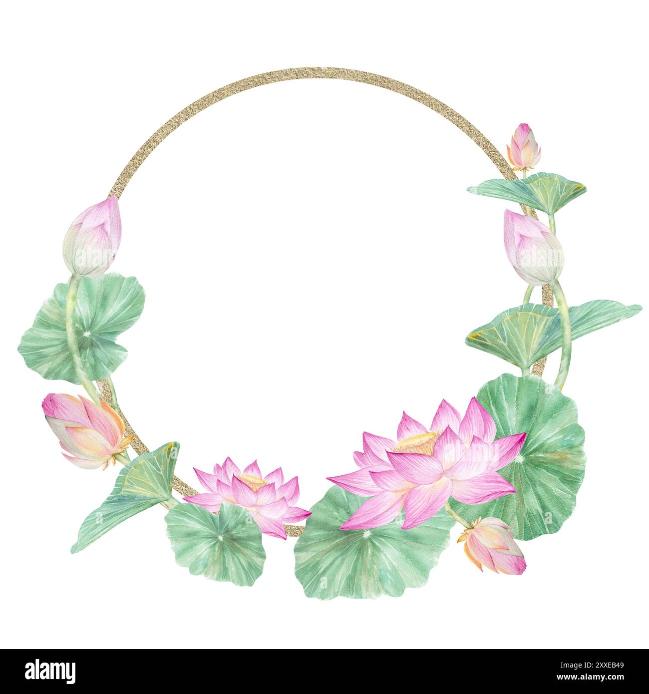 Cadre Lotus. Illustration aquarelle louses et feuilles dessinées à la main, cadre de fleur de lotus pour la conception. Banque D'Images