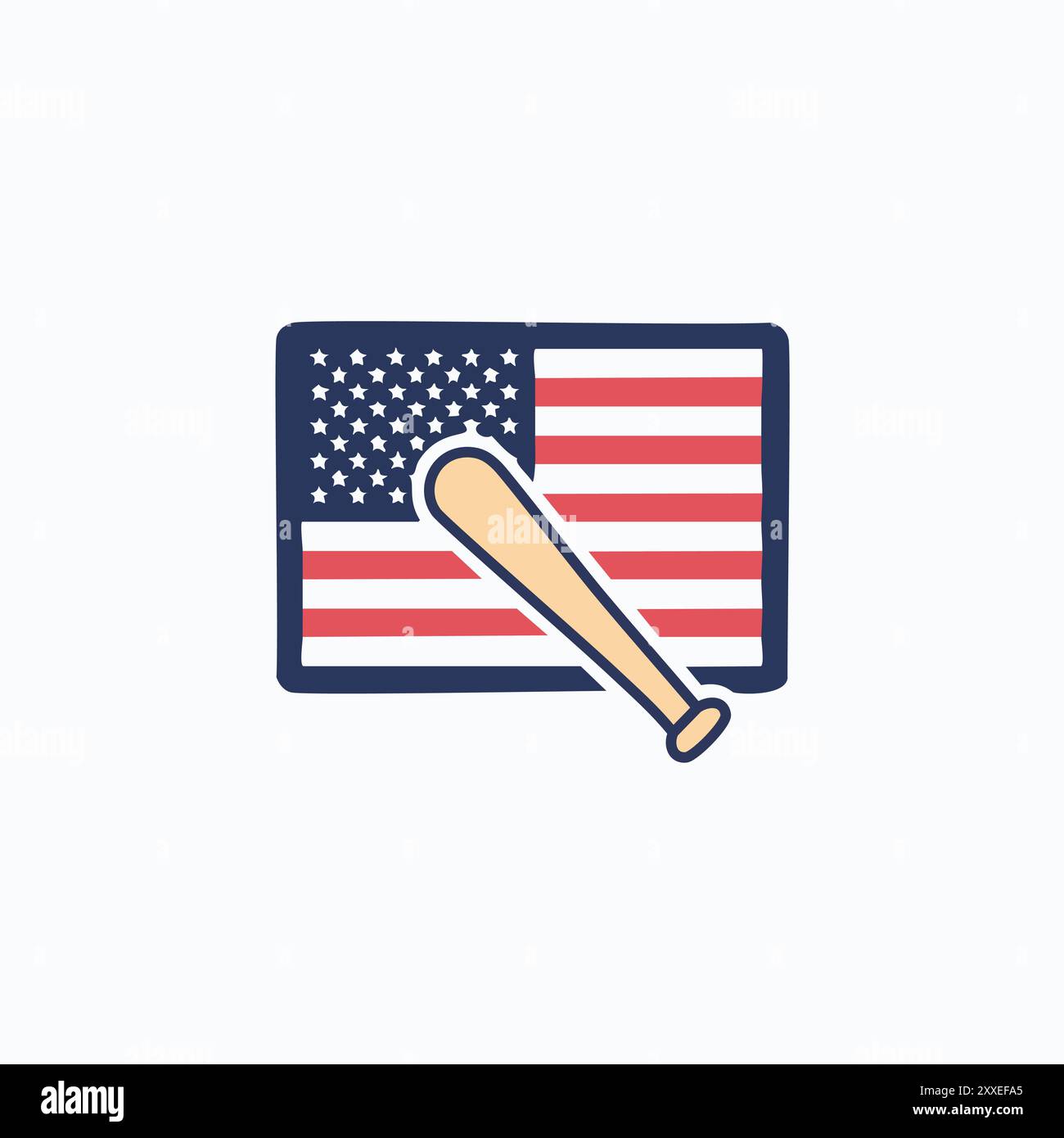 Drapeau américain de batte de baseball. Une illustration simple et cartoon d'un drapeau américain avec une batte de baseball. Parfait pour les événements sportifs, patriotisme, ou quatrième Illustration de Vecteur