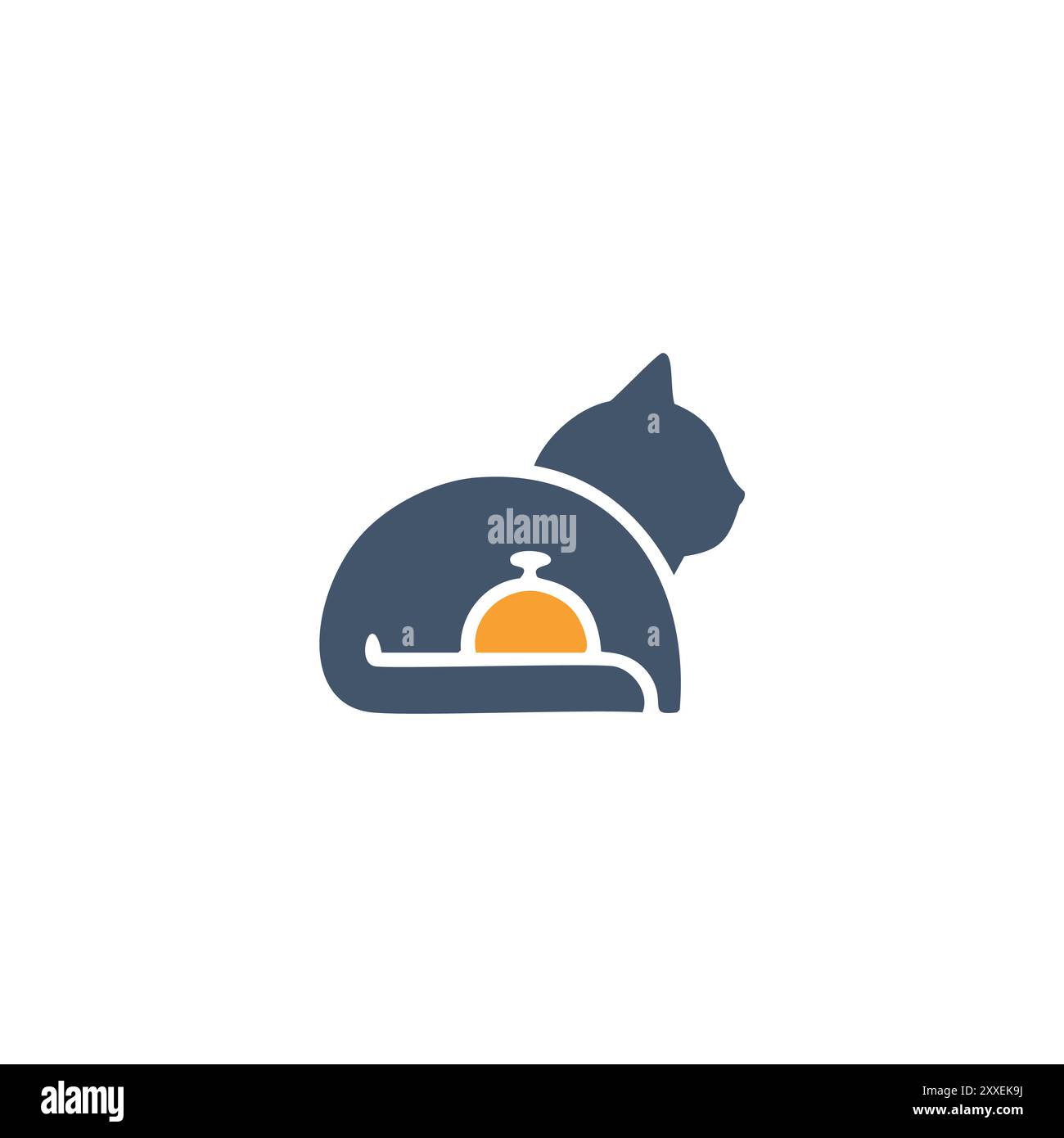 Logo de cloche d'entretien Cat. Logo unique et ludique avec une silhouette de chat avec une cloche sur le dos, parfait pour un soutien-gorge de service pour animaux de compagnie ou d'hospitalité Illustration de Vecteur