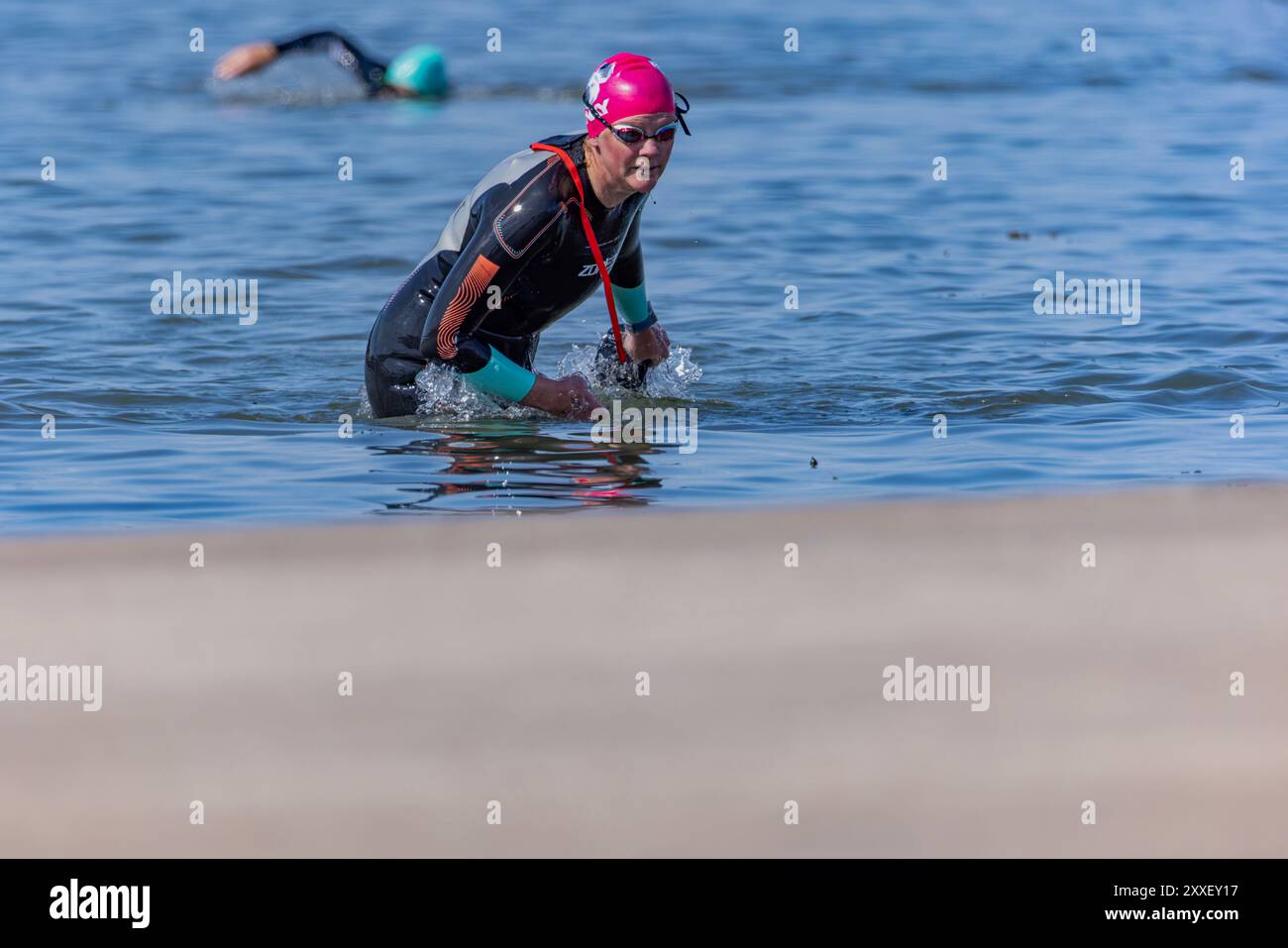 Participants participant à la course de natation de Clevedons Banque D'Images