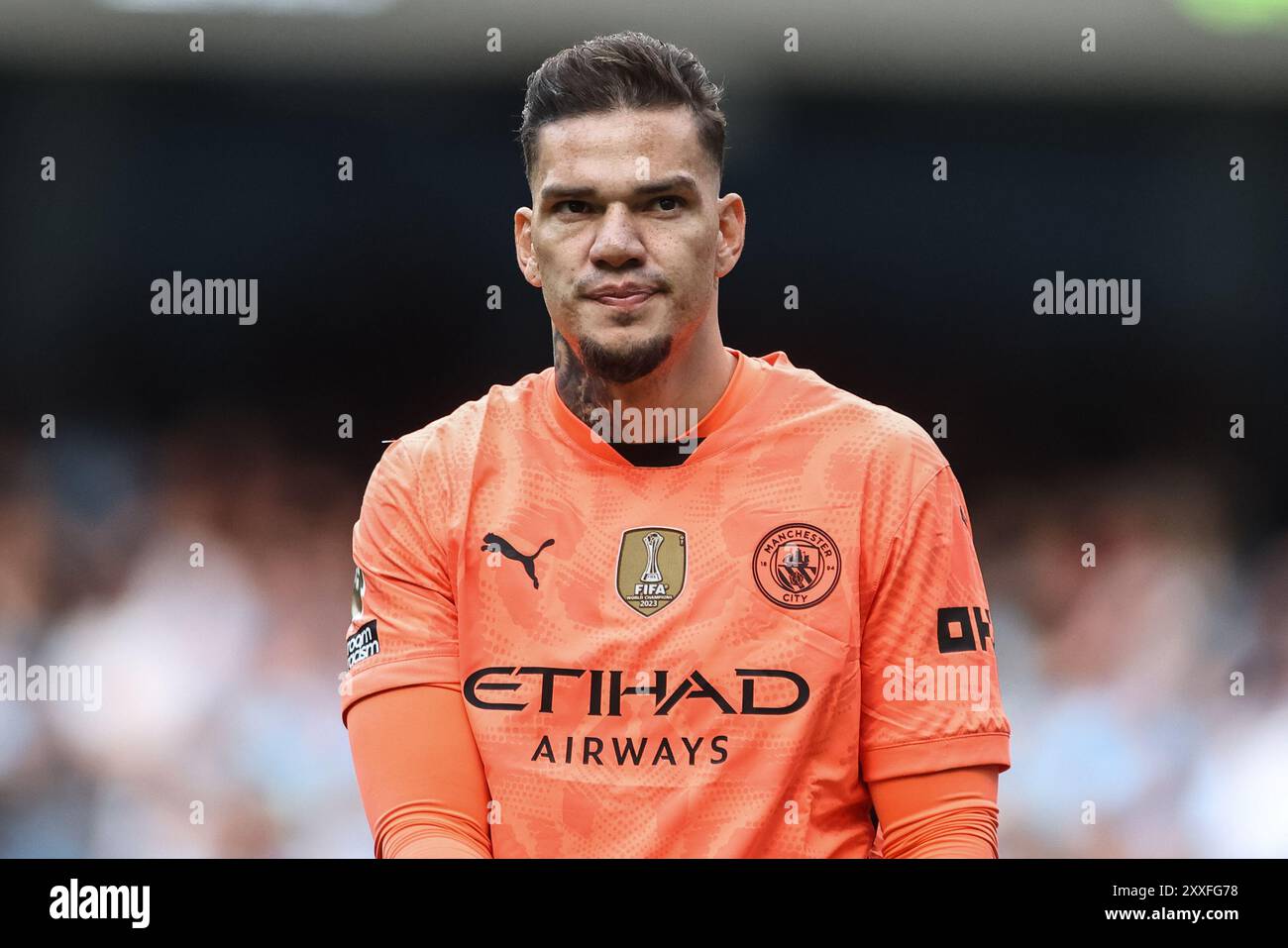 Manchester, Royaume-Uni. 24 août 2024. Ederson de Manchester City lors du match de premier League Manchester City vs Ipswich Town au stade Etihad, Manchester, Royaume-Uni, 24 août 2024 (photo par Mark Cosgrove/News images) à Manchester, Royaume-Uni le 24/08/2024. (Photo de Mark Cosgrove/News images/SIPA USA) crédit : SIPA USA/Alamy Live News Banque D'Images