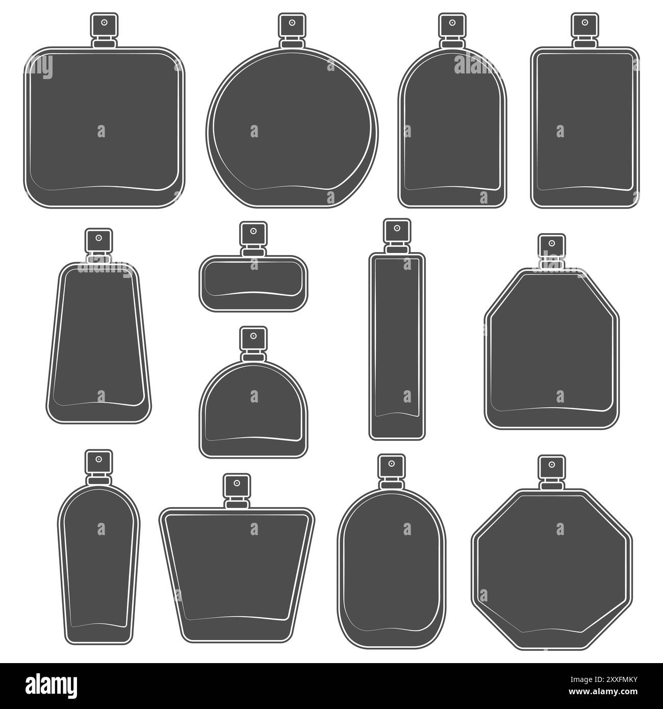 Ensemble d'illustration noir et blanc avec bouteille de spray de parfum. Objet vectoriel isolé sur fond blanc. Illustration de Vecteur