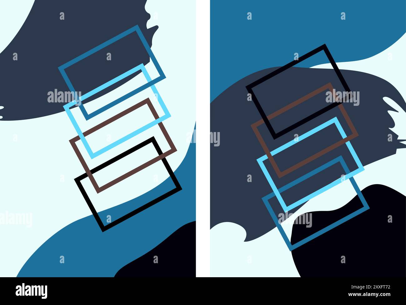 Les deux panneaux sont ornés de coups de pinceau abstraits en noir et bleu créant un sentiment de mouvement et de dynamisme L'effet global est un visuel Illustration de Vecteur