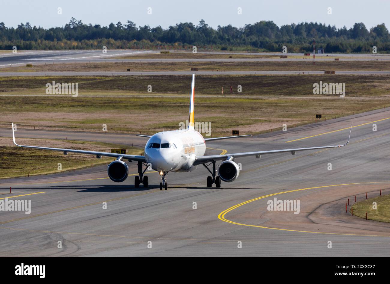 Aéroport d'Arlanda, juste au nord de Stockholm, Suède, samedi. Dans l'image : avion de Sunclass Airlines, anciennement Thomas Cook Airlines Scandinavia. Banque D'Images